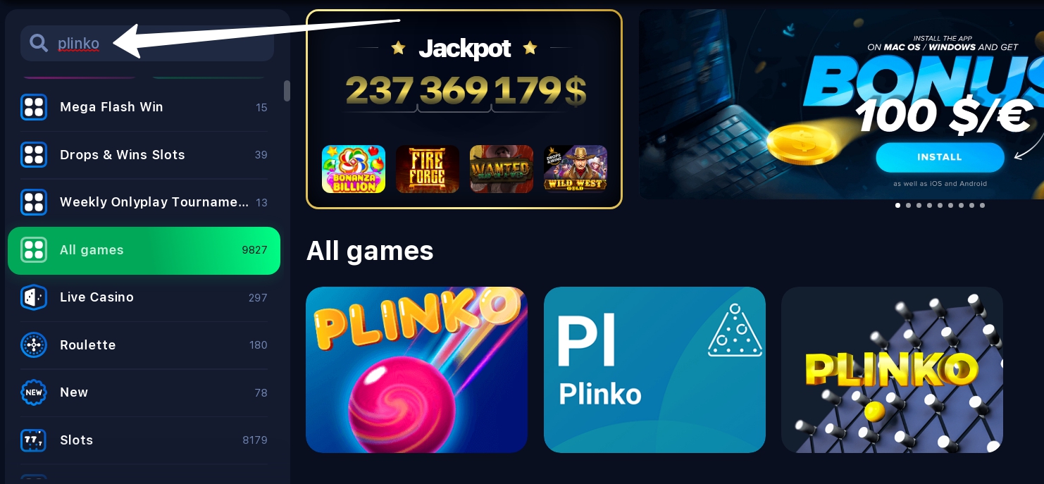 How to find Plinko game